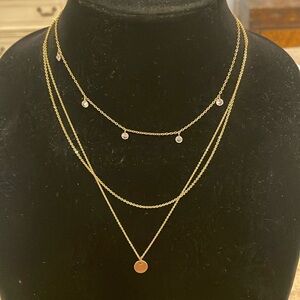 Vintage Gold Tone Triple Layer Strand Pendant Dainty Statement Necklace